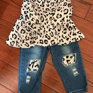 Stylish Leopard Print Top and Blue Jeans Set